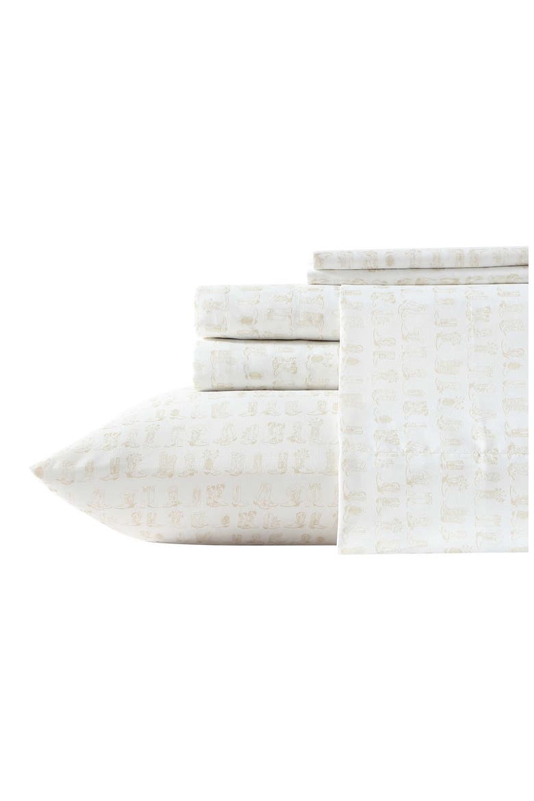 Line Dance Print Microfiber Sheet Set, Main, color, LIGHT BEIGE