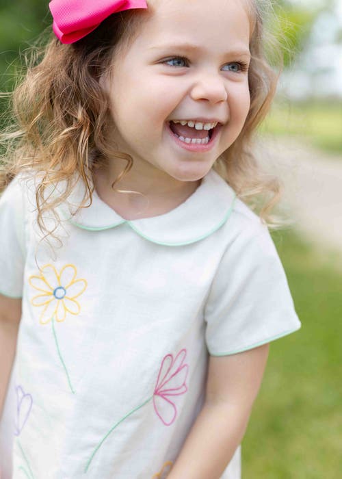 Shop Florence Eiseman Linen Look Dress With Embroidered Flowers In Ivory