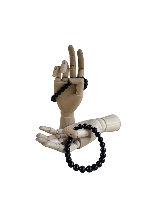 Humanist Beauty Crystal Healing Beaded Bracelet In Obsidian