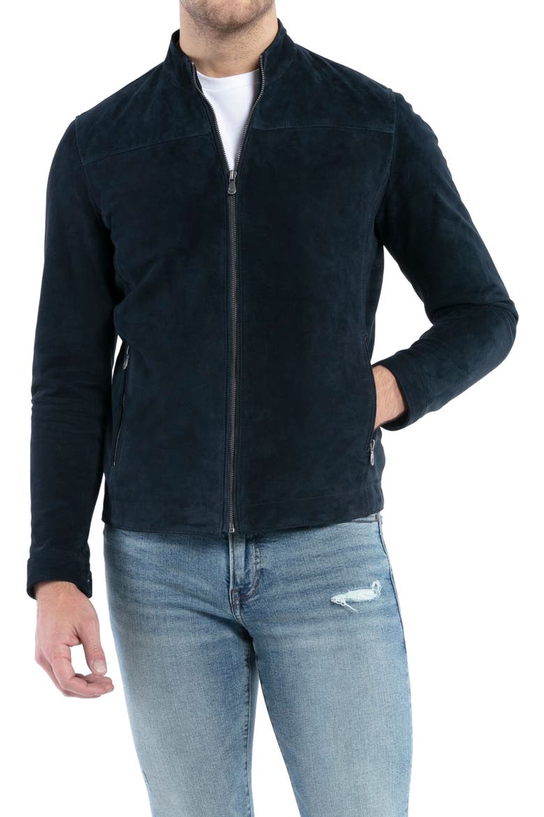 Suede Bomber Jacket, Main, color, NAVY