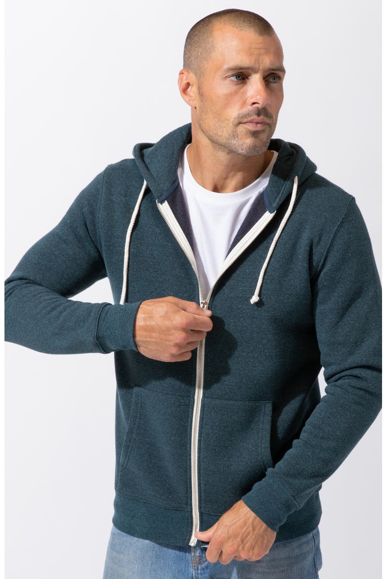Trim Fit Heathered Fleece Zip Hoodie, Alternate, color, HEATHER MALLARD