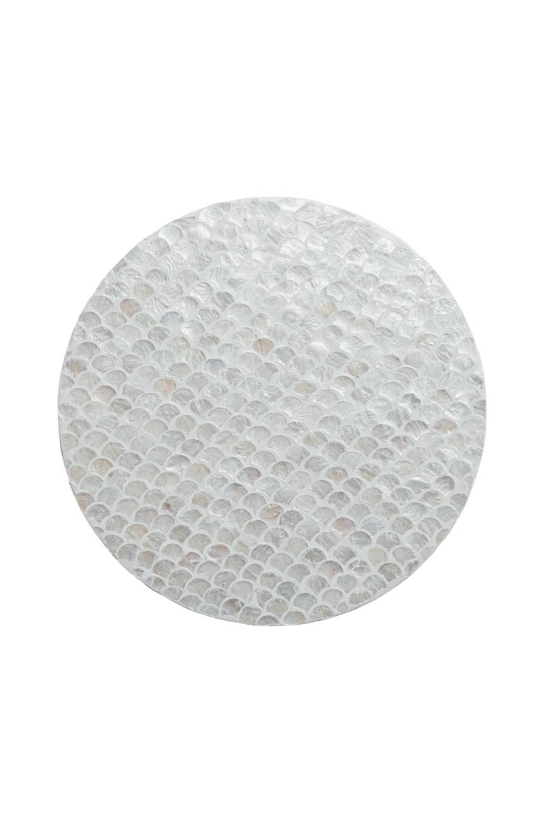 Storied Home Wood and Capiz-Embellished Round Lazy Susan, Main, color, White