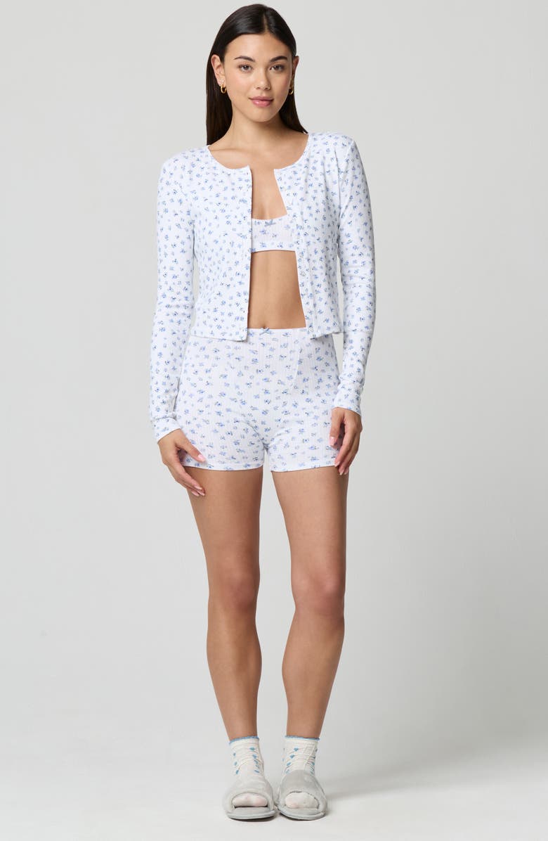 Florence by Mills Ditsy Floral Button-Up Long Sleeve Crop Top, Alternate, color, Petit Jardin White/ Blue
