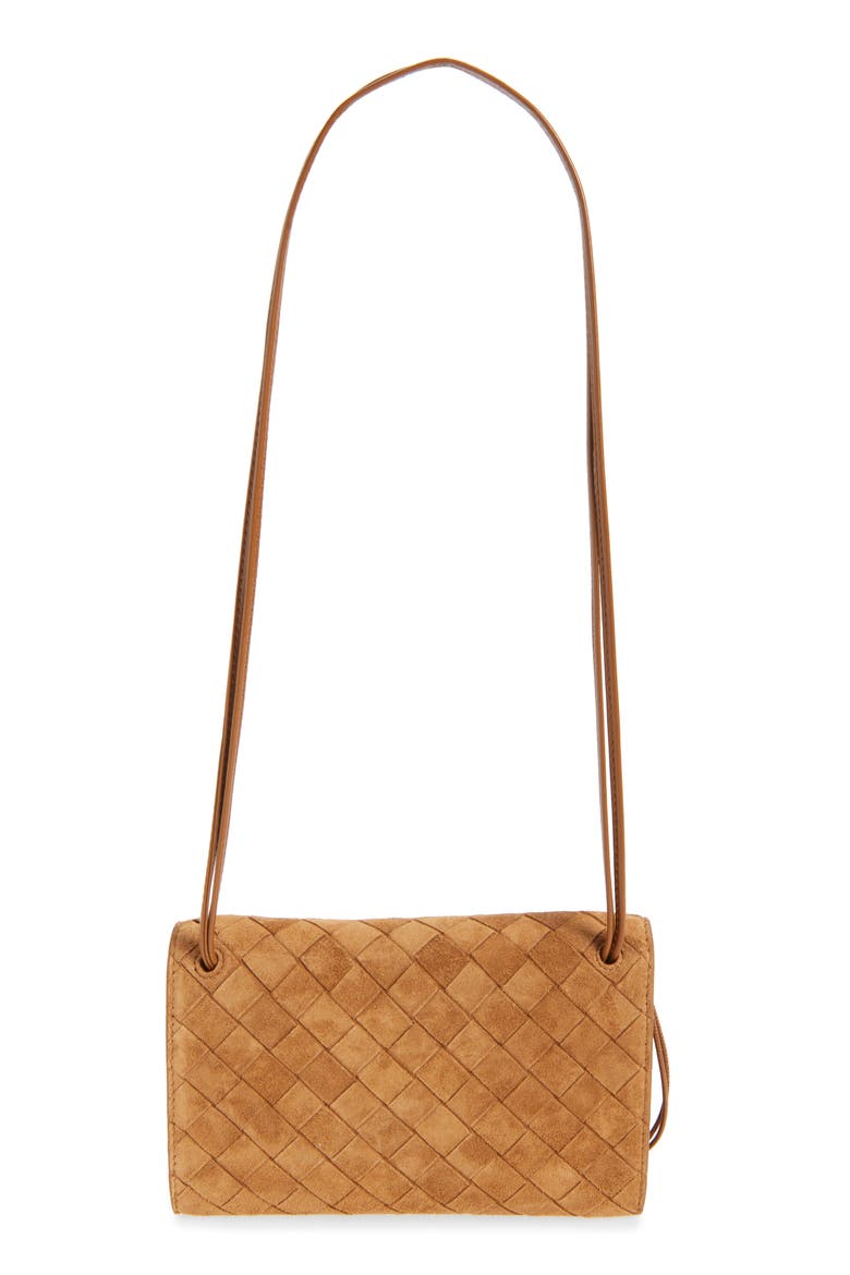 Slim Andiamo Intrecciato Suede Crossbody Wallet, Alternate, color, 2599 AMBER-M BRASS