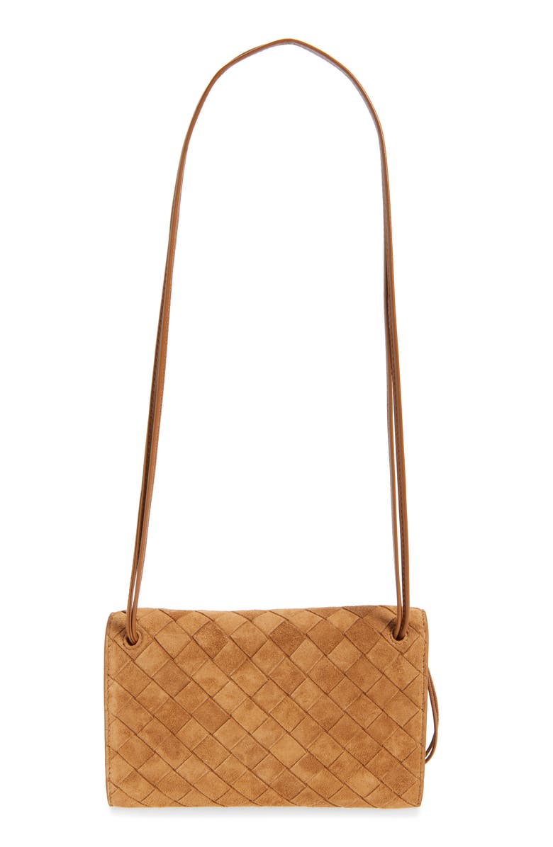 Bottega Veneta Slim Andiamo Intrecciato Suede Crossbody Wallet, Alternate, color, 2599 Amber-M Brass