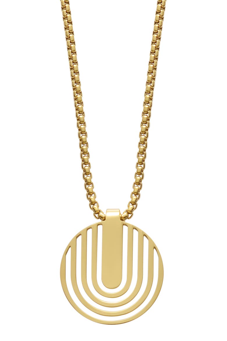 Men's Stainless Steel Disc Plate Pendant Necklace, Main, color, GOLD