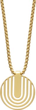 GEOFFREY BEENE Men's Stainless Steel Disc Plate Pendant Necklace