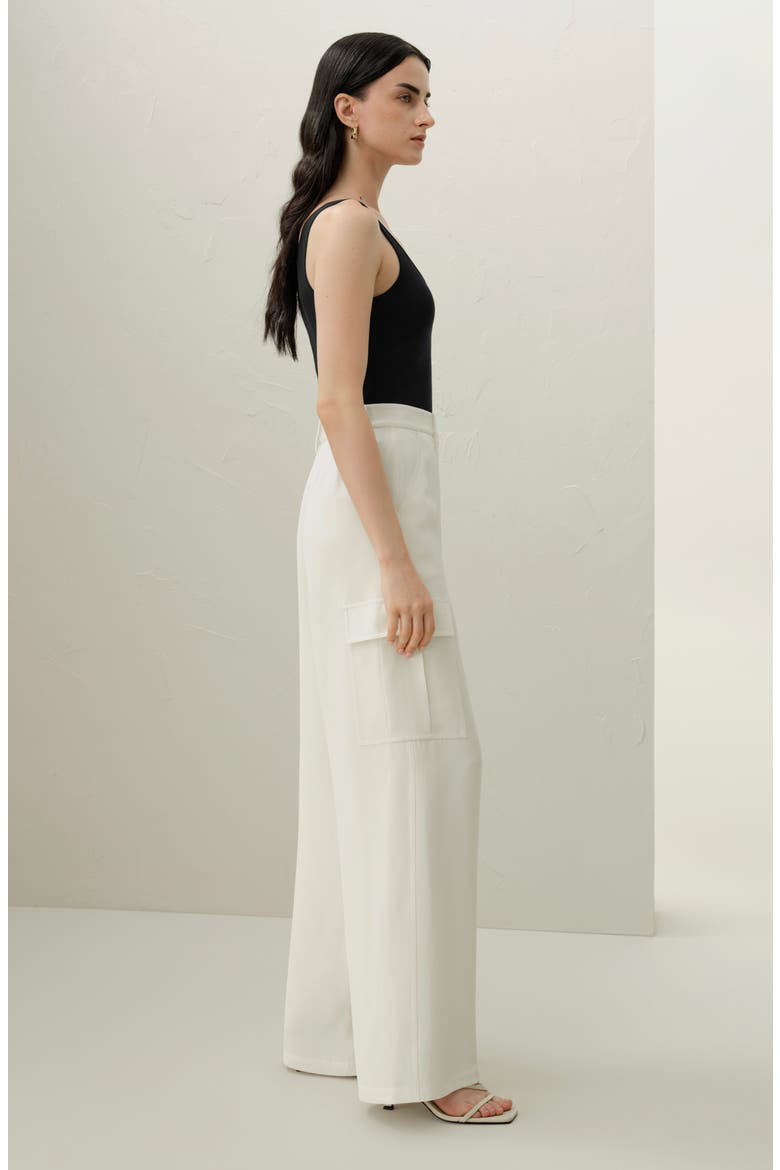 Women's White Silk Crepe Cargo Pants, Alternate, color, Natural White