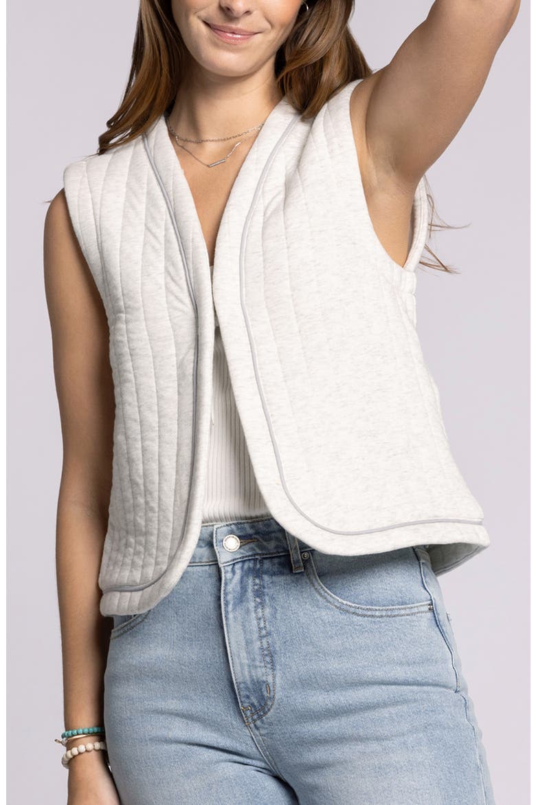 Joplin Quilted Cotton Tie Front Vest, Alternate, color, IVORY HEATHER