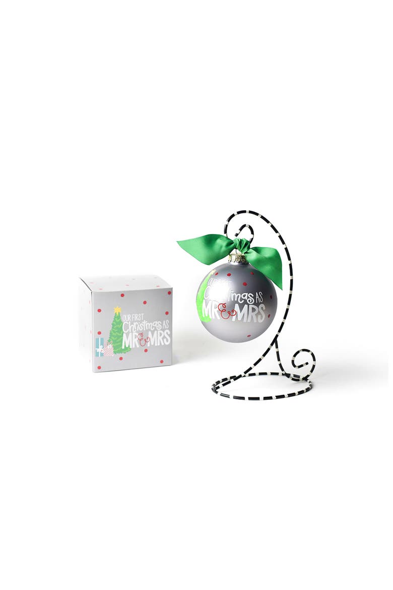 First Christmas as Mr. and Mrs. Glass Ornament and Stand, Main, color, Grey