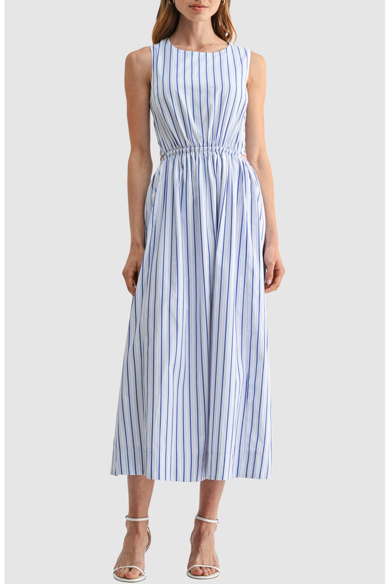 Striped Sleeveless Midi Dress, Main, color, WHITE BLUE STRIPE