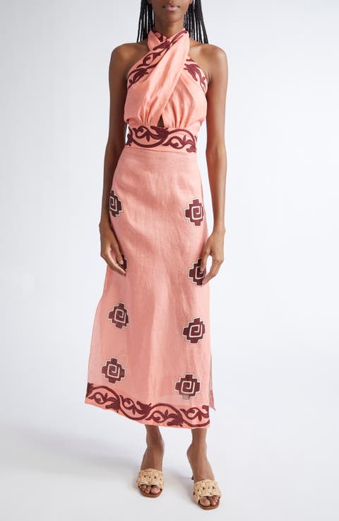 Energetic Patterns Linen Halter Dress