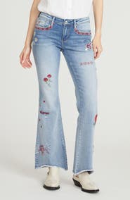 Driftwood Eva Love Letters Embroidered Flare Jeans