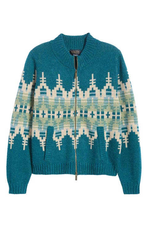 Jacquard Zip-Up Cardigan
