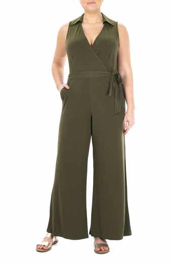 Nina Leonard Solid Tie Waist Jumpsuit