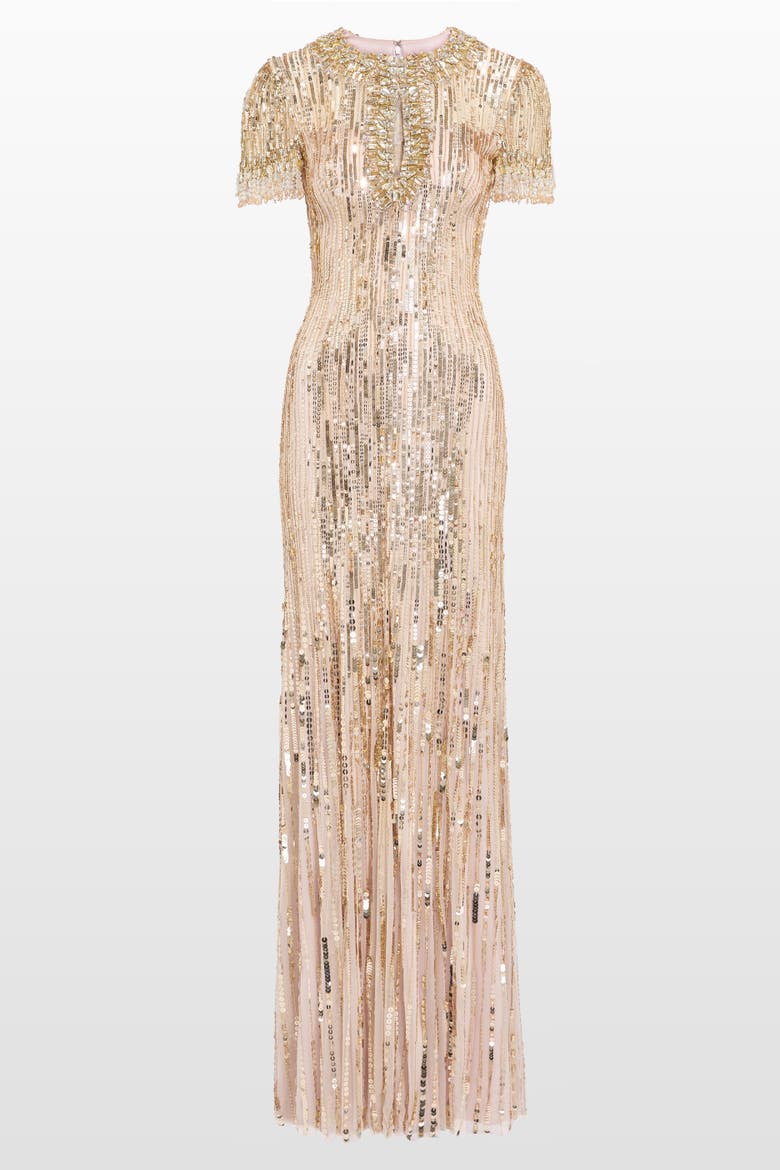 Nova Sequin-Embellished Keyhole-Neck Maxi Dress, Main, color, Marble
