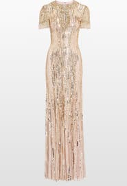Jenny Packham Nova Sequin-Embellished Keyhole-Neck Maxi Dress
