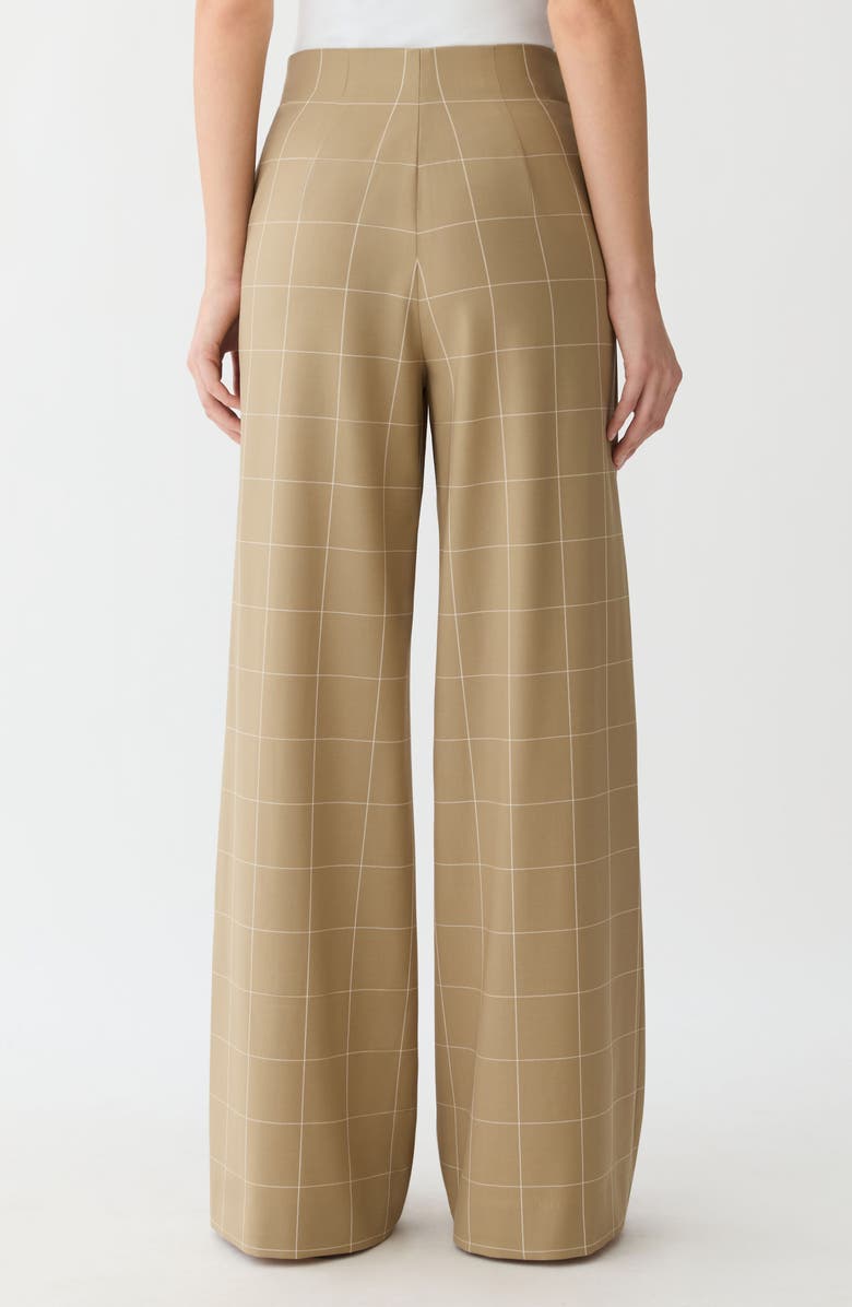 Lafayette 148 New York Thames Windowpane Plaid Tropical Wool Blend Wide Leg Pants, Alternate, color, Cadet Khaki Multi