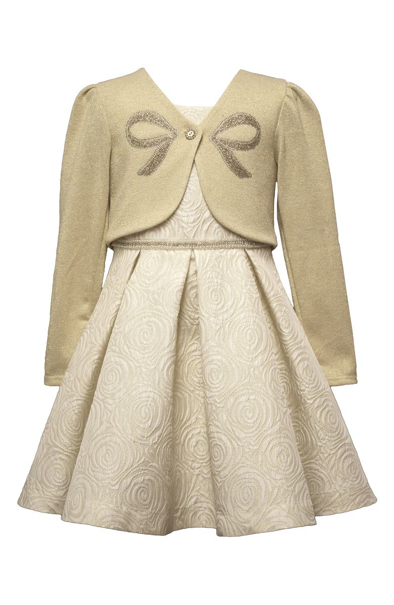 Iris & Ivy Kids' Sparkle Knit Party Dress & Cardigan Set, Main, color, Gold
