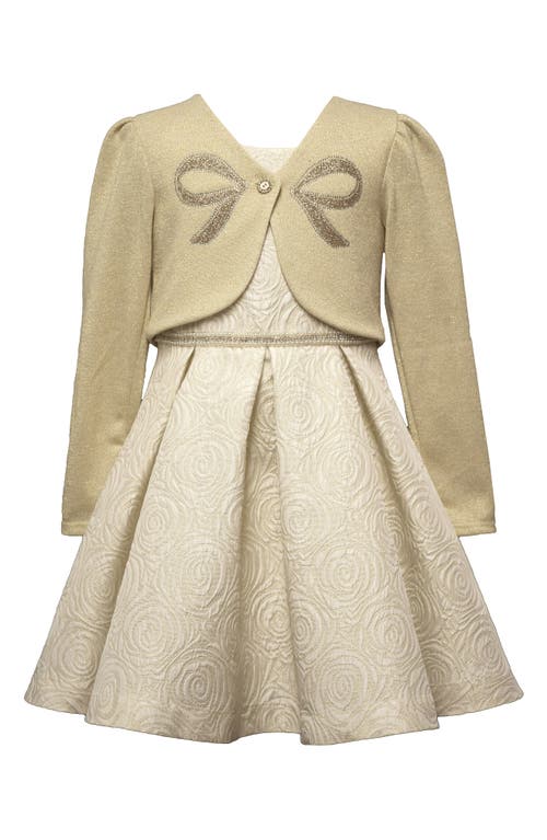 Iris & Ivy Kids' Rose Jacquard Dress & Cardigan Set In Gold