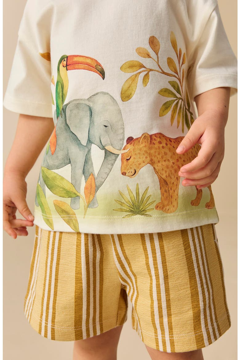 Kids' Wildlife Graphic Cotton T-Shirt & Stripe Shorts Set, Alternate, color, YELLOW