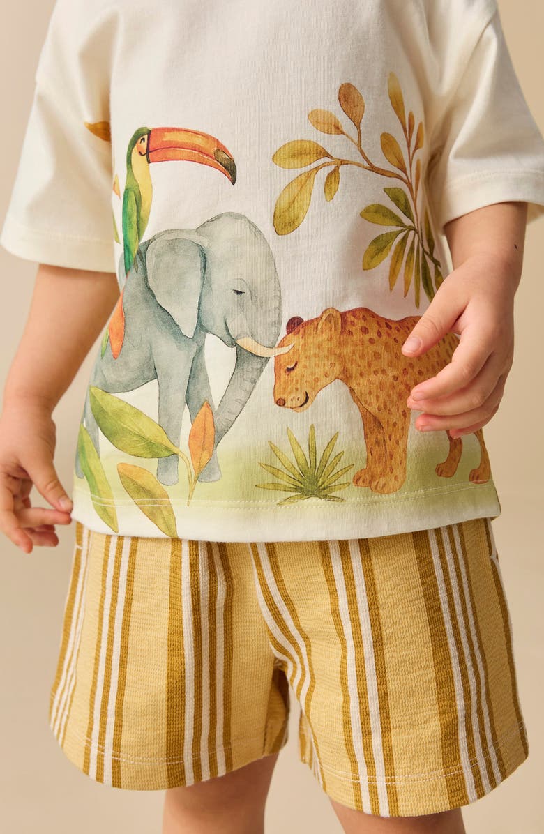 NEXT Kids' Wildlife Graphic Cotton T-Shirt & Stripe Shorts Set, Alternate, color, Yellow