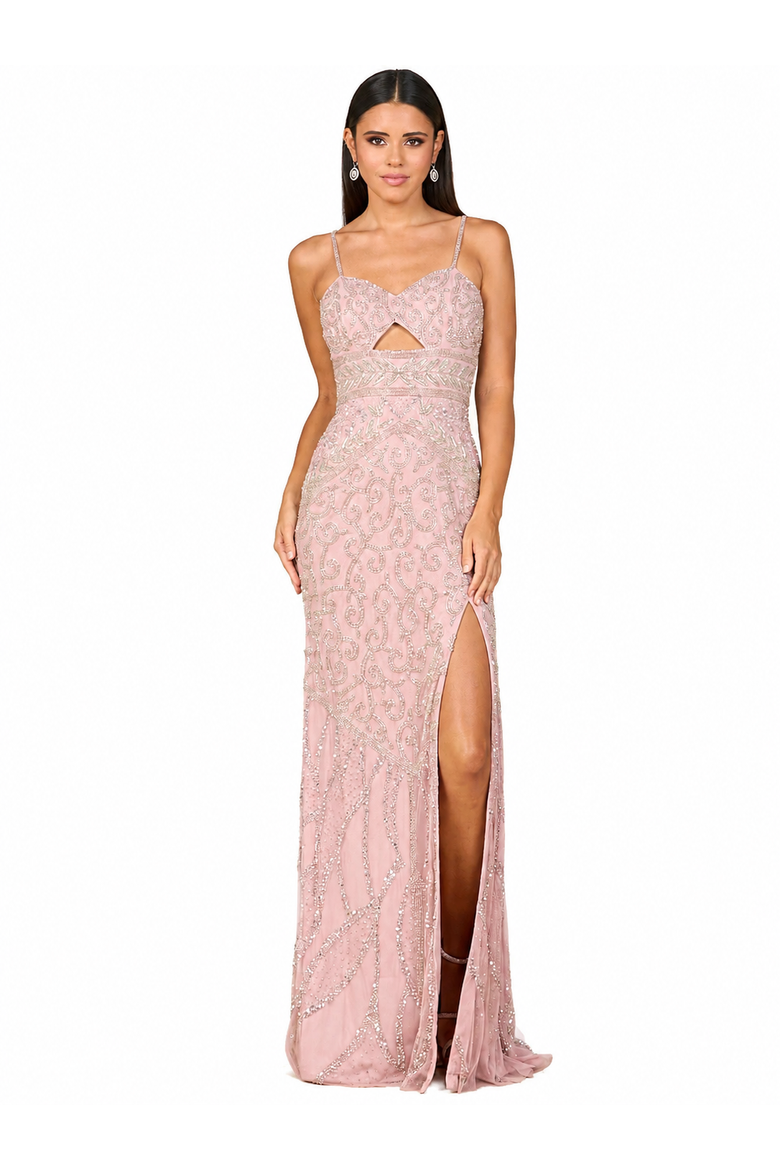 Embellished Gown with Slit And Low Back, Main, color, Cashmere