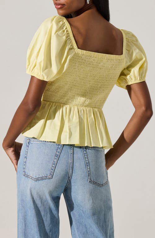 Astr The Label Smocked Peplum Shirt In Lemon