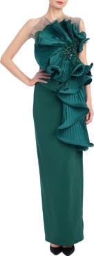 Badgley Mischka Collection Cascading Ruffle Strapless Gown