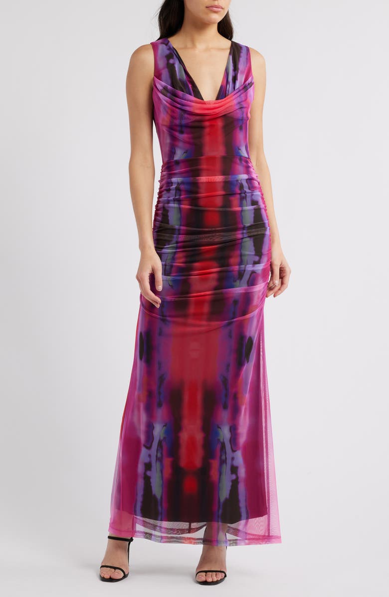 Black Halo Mariposa Sleeveless Mesh Maxi Dress, Main, color, 