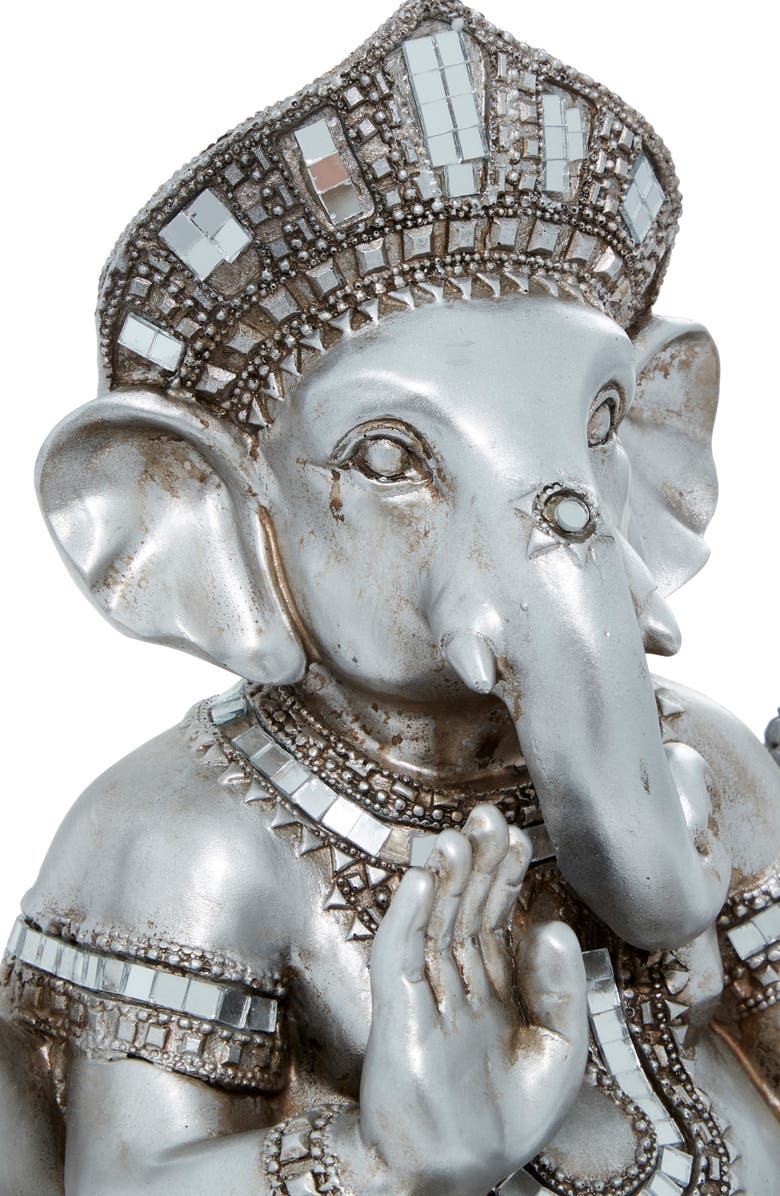 VIVIAN LUNE HOME Silvertone Polystone Meditating Ganesh Sculpture with Engraved Carvings and Relief Detailing, Alternate, color,