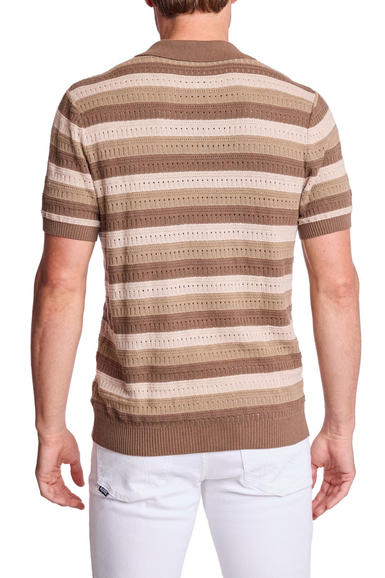 Trim Fit Johnny Collar Stripe Knit Polo, Alternate, color, MAPLE OATMEAL