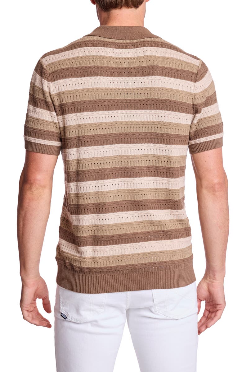PAISLEY & GRAY Trim Fit Johnny Collar Stripe Knit Polo, Alternate, color, Maple Oatmeal