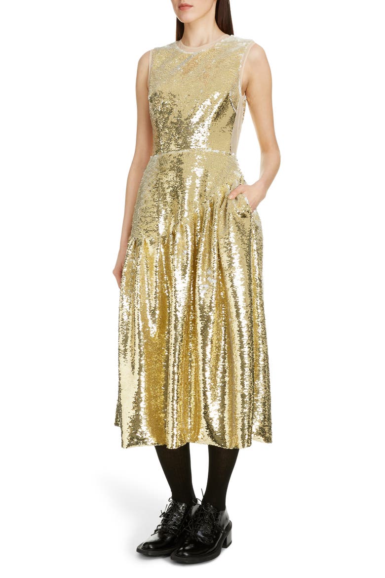 Sequin Midi Dress, Alternate, color, GOLD
