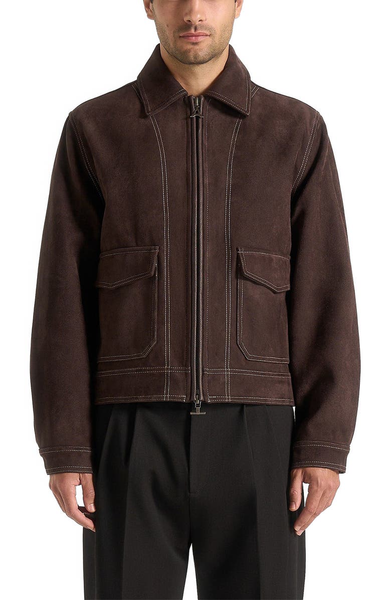 Manière De Voir Vince Suede Contrast Stitch Jacket, Alternate, color, Brown