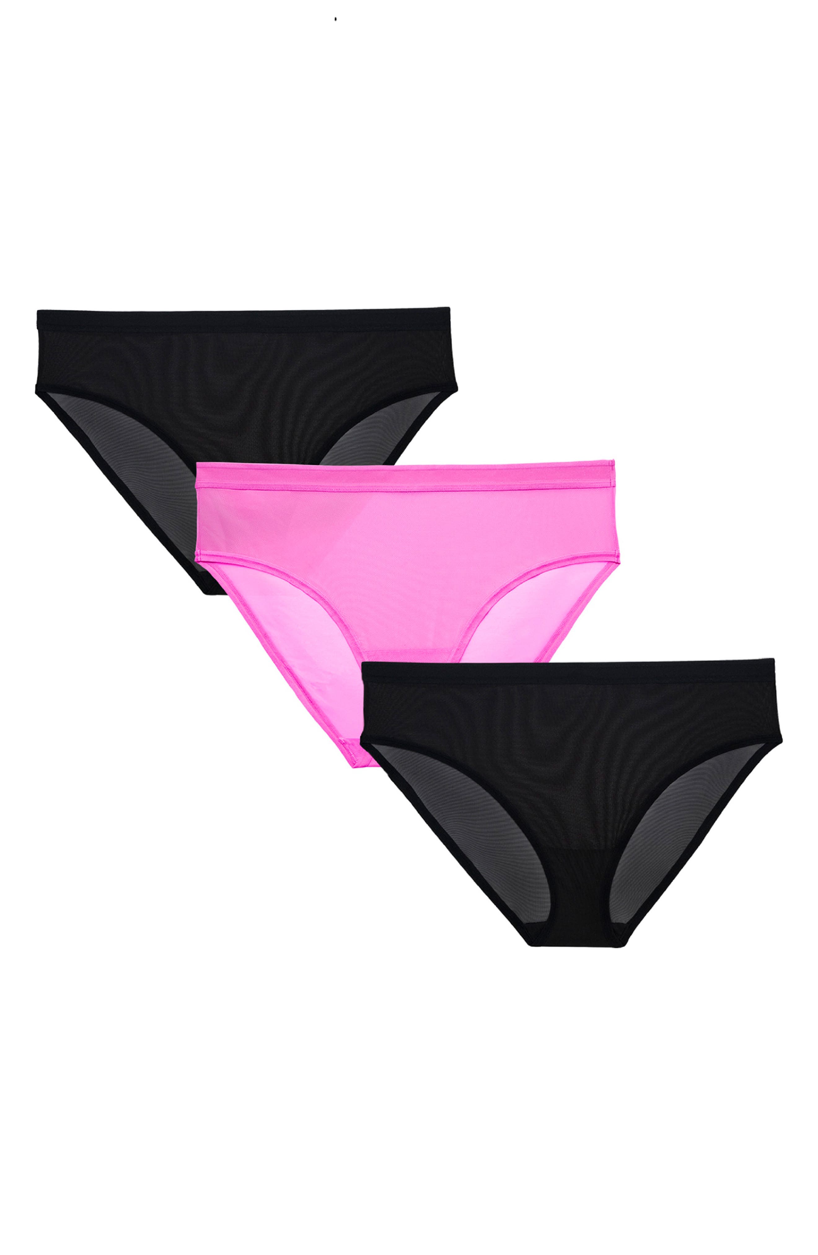 Curvy Couture Sheer Mesh High Cut Briefs in Black/flirt/black 