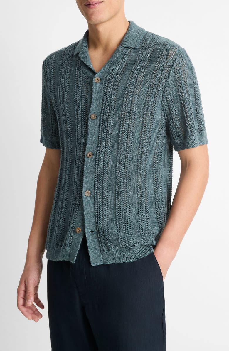 Vince Cabana Knit Button-Up Shirt, Alternate, color, Marlin Teal