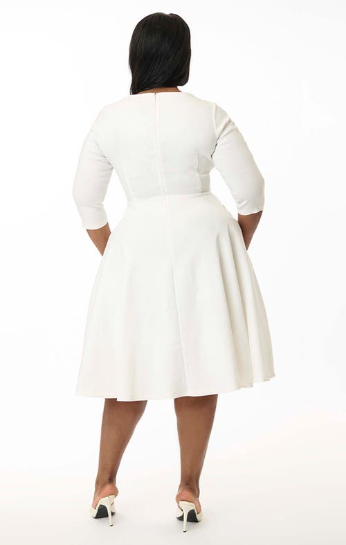 Unique Vintage Plus Size Pleated Bust Swing Dress In White