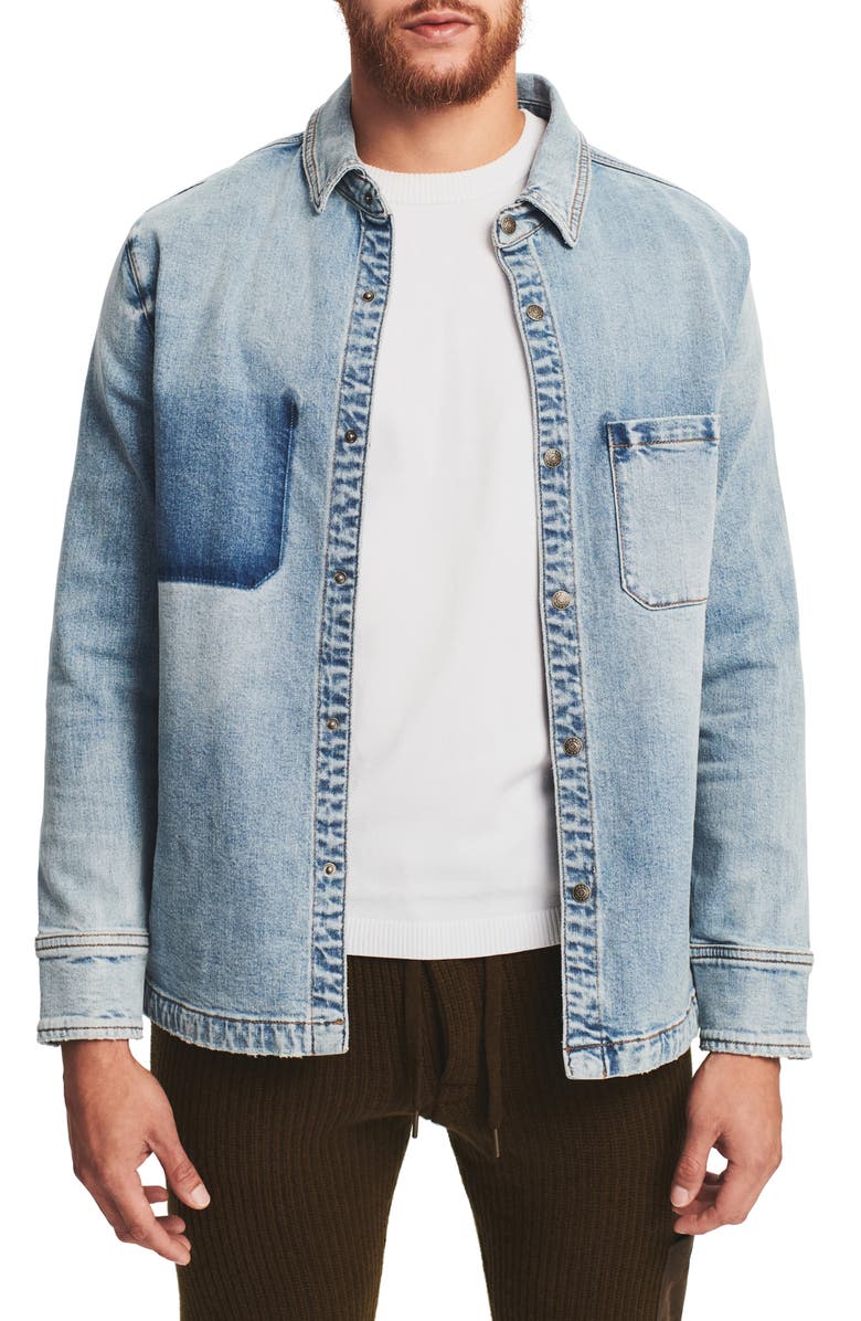 SER.O.YA Marcus Oversize Distressed Stretch Denim Snap-Up Shirt Jacket, Main, color,
