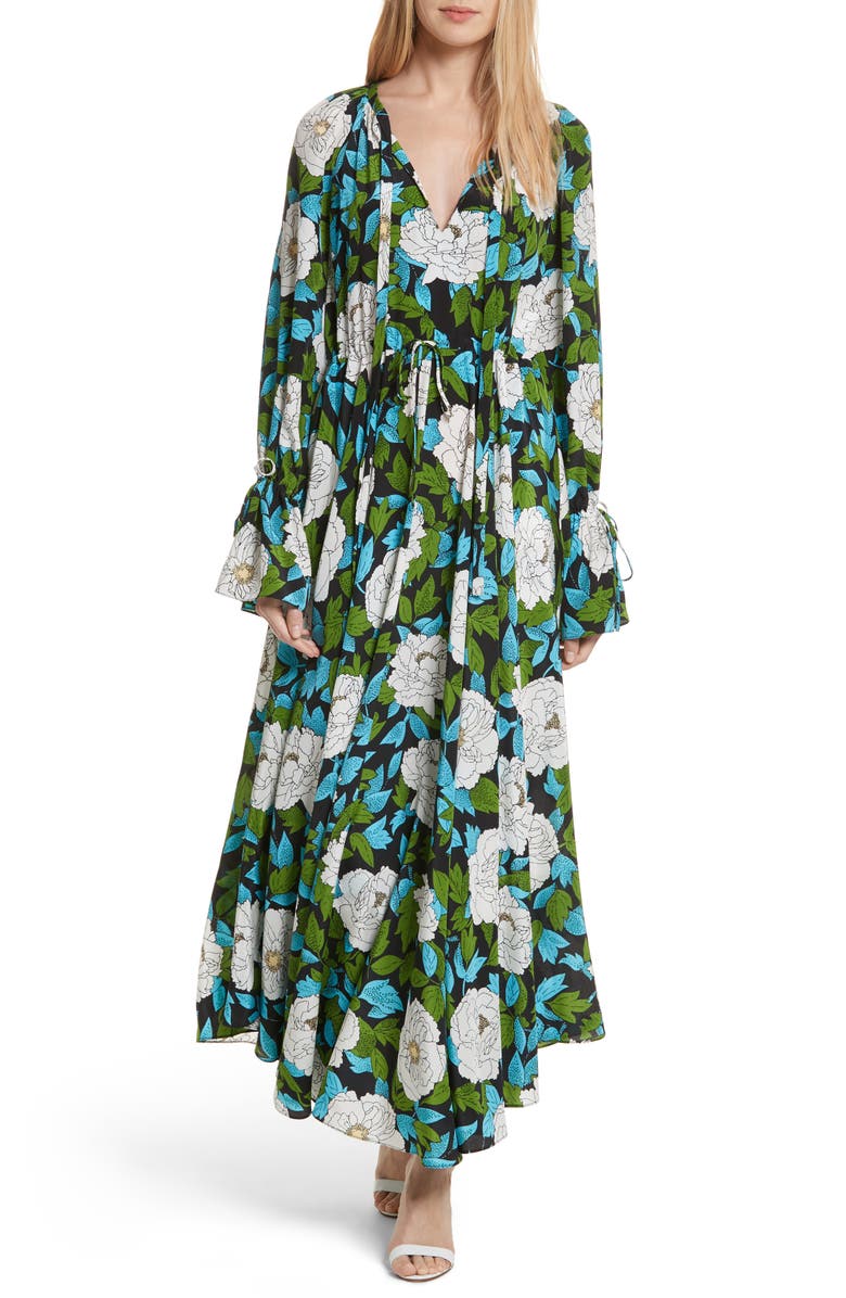 DVF Diane von Furstenberg Floral Silk Maxi Dress, Main, color, 