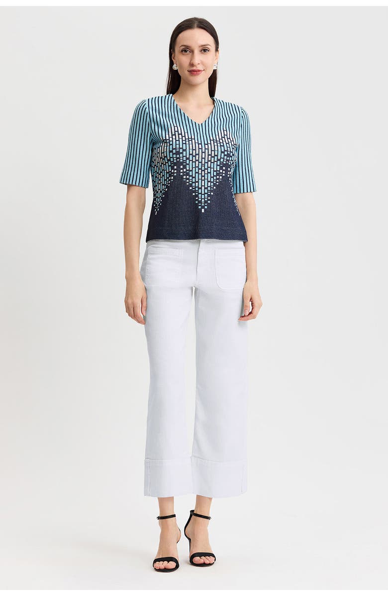 Ming Wang Linear Ombre Soft Knit Top, Main, color, Indigo/Limestone/Serene/White