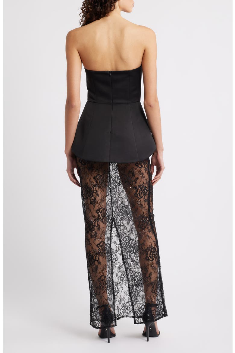 Calista Strapless Mixed Media Cocktail Dress, Alternate, color, BLACK