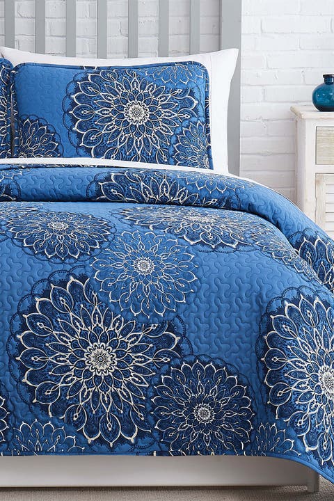Midnight Floral Oversized Quilt Cover Set - Blue - King/California King