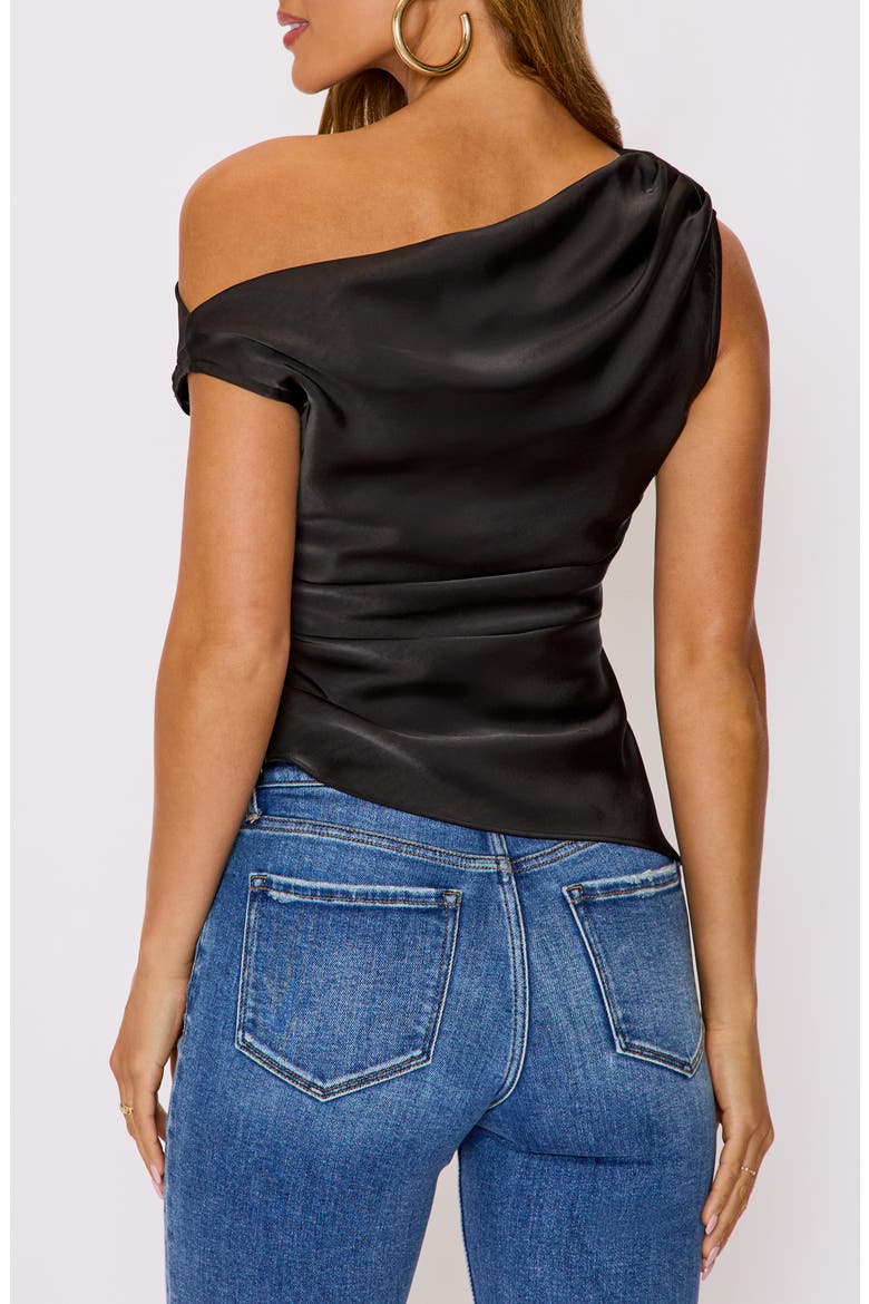 Date Night One-Shoulder Ruched Satin Top, Alternate, color, BLACK