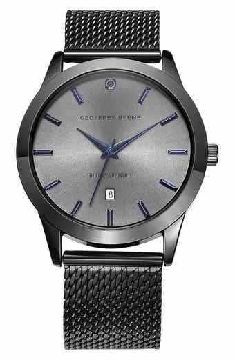 GEOFFREY BEENE Blue Sapphire Mesh Bracelet Watch, 42mm
