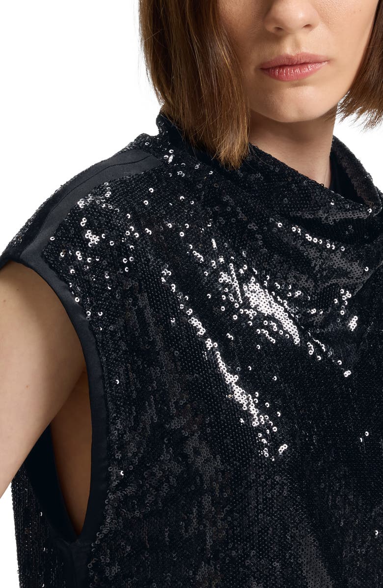 BOSS Ebib Sequin Mock Neck Top, Alternate, color, Black
