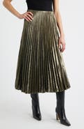 MARGARET O'LEARY Pleated Metallic Midi Skirt