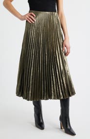MARGARET O'LEARY Pleated Metallic Midi Skirt