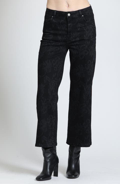 Distressed Mid Rise Crop Wide Leg Jeans