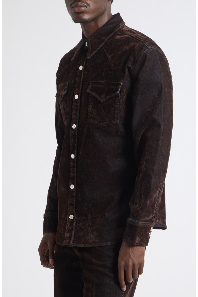 Flocked Denim Shirt Jacket, Alternate, color, HUSK